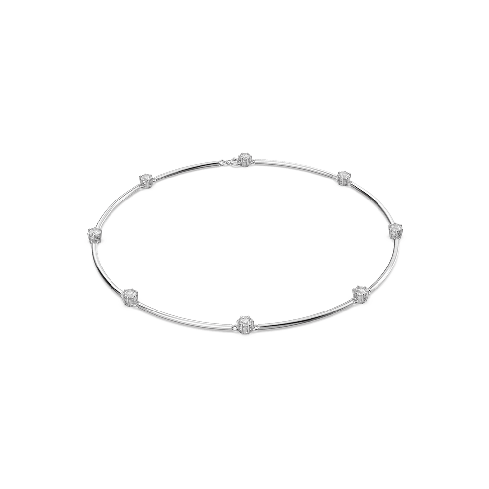Constella necklace, Round cut, White, Rhodium plated