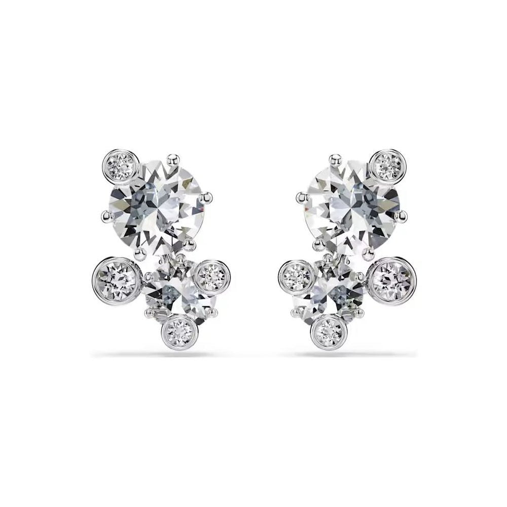 Constella stud earrings Round cut, White, Rhodium plated