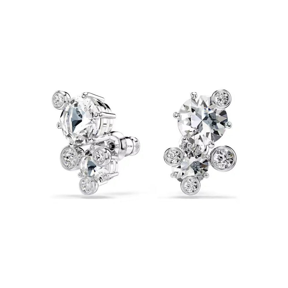 Constella stud earrings Round cut, White, Rhodium plated