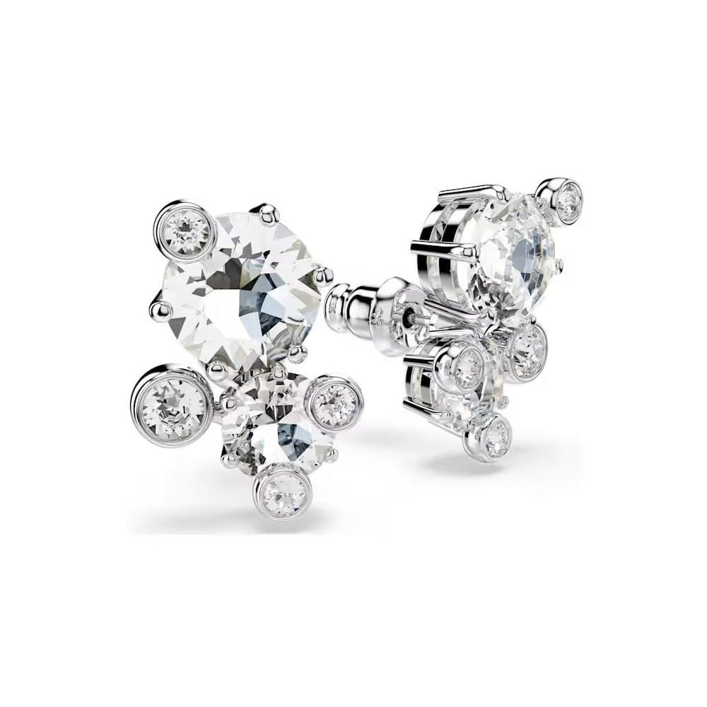 Constella stud earrings Round cut, White, Rhodium plated