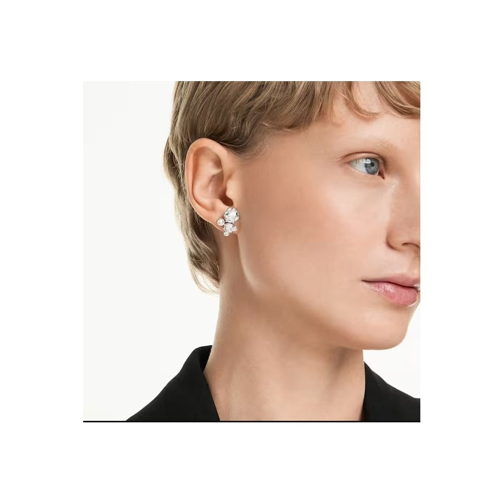 Constella stud earrings Round cut, White, Rhodium plated