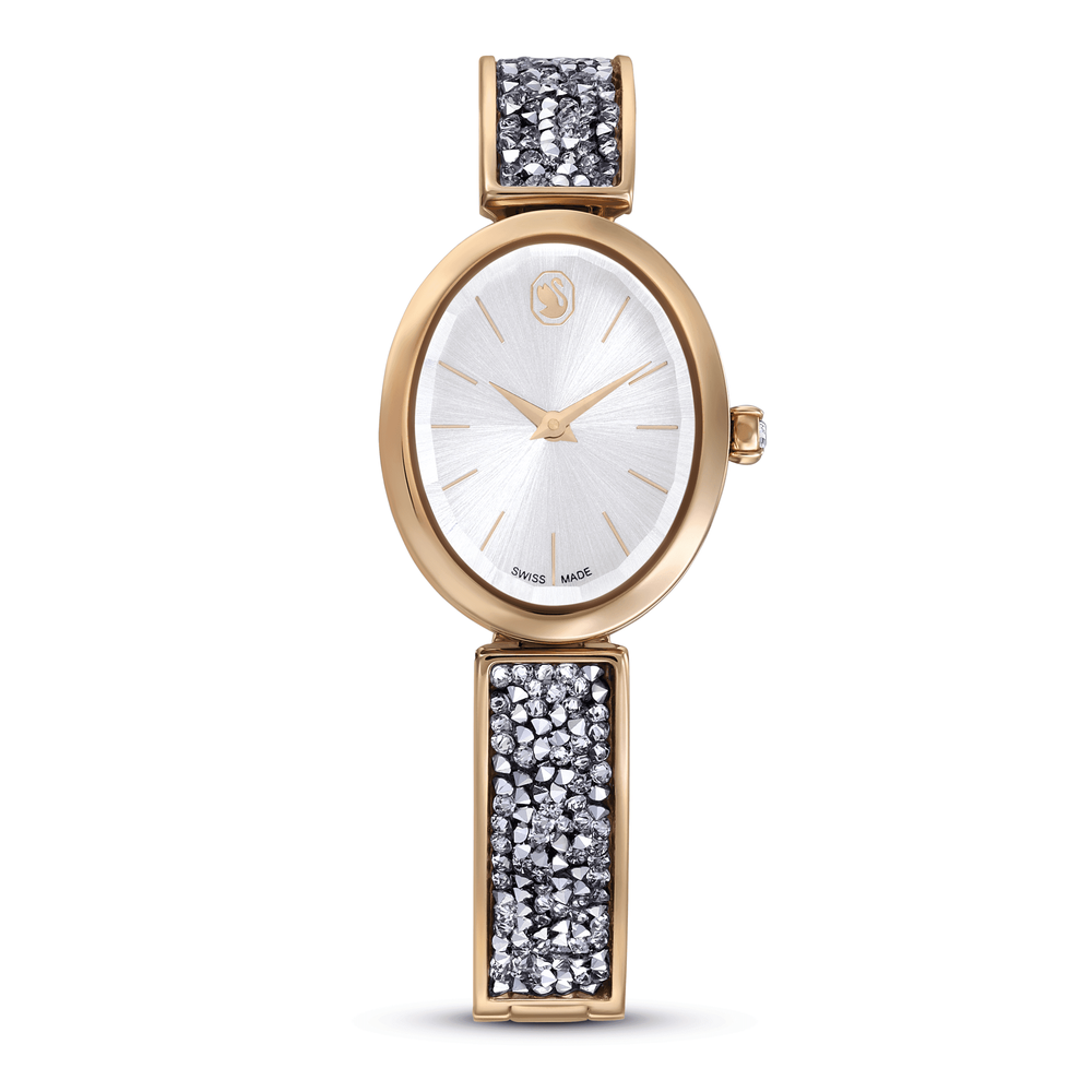 Crystal Rock Oval watch Swiss Made, Metal bracelet, Rose gold tone, Rose gold-tone finish