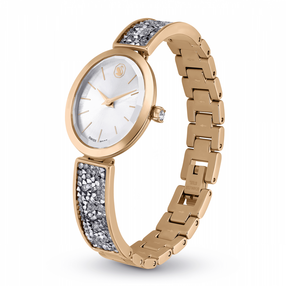 Crystal Rock Oval watch Swiss Made, Metal bracelet, Rose gold tone, Rose gold-tone finish