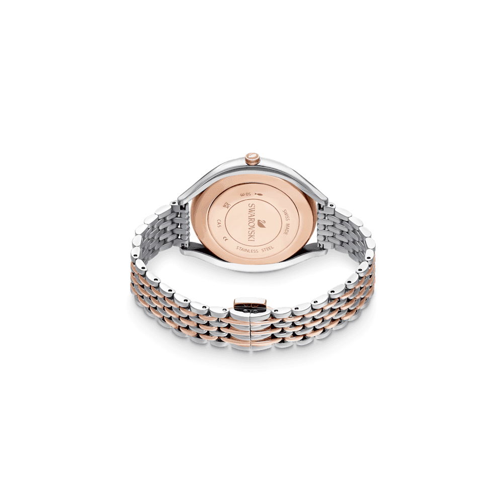 Crystalline Aura watch, Swiss Made, Metal bracelet, Rose gold tone, Mixed metal finish