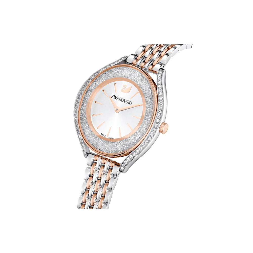 Crystalline Aura watch, Swiss Made, Metal bracelet, Rose gold tone, Mixed metal finish