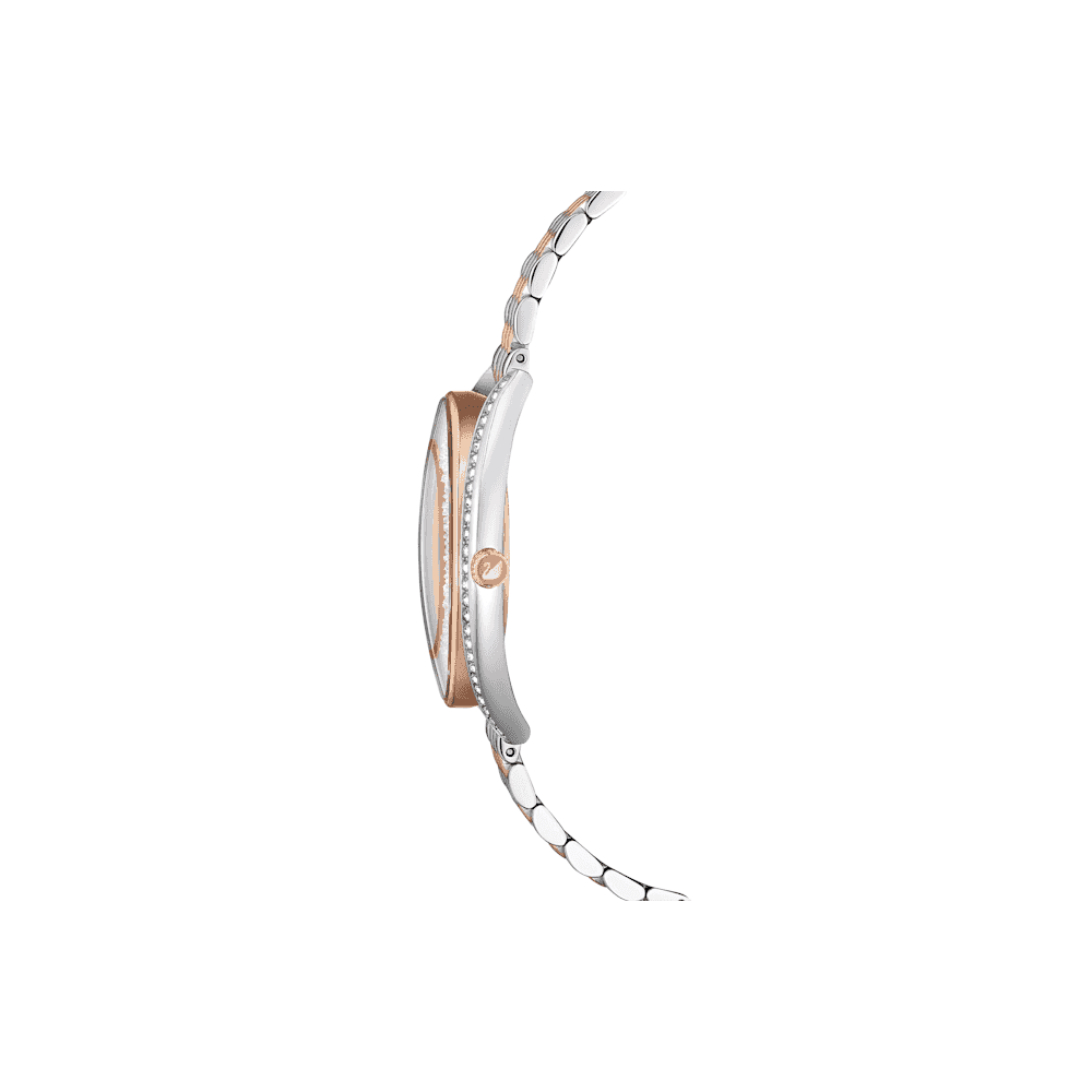 Crystalline Aura watch, Swiss Made, Metal bracelet, Rose gold tone, Mixed metal finish