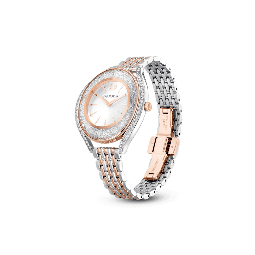 Crystalline Aura watch, Swiss Made, Metal bracelet, Rose gold tone, Mixed metal finish