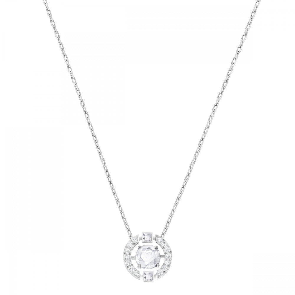 DANCE ROUND NECKLACE, WHITE SWAROVSKI CRYSTAL, RHODIUM PLATED