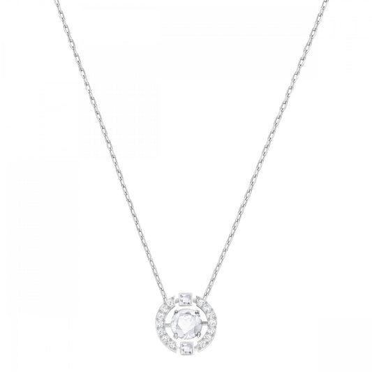 DANCE ROUND NECKLACE, WHITE SWAROVSKI CRYSTAL, RHODIUM PLATED