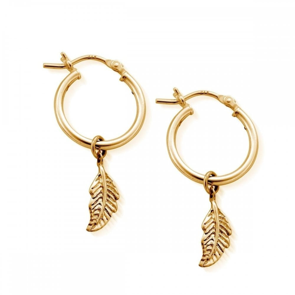 DIDI GOLD ON STERLING SILVER HOOP EARRINGS WITH DETACHABLE FEATHER EARCHARMS