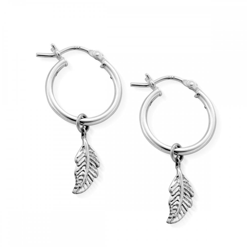 DIDI STERLING SILVER HOOPS WITH DETACHABLE FEATHER EAR CHARMS