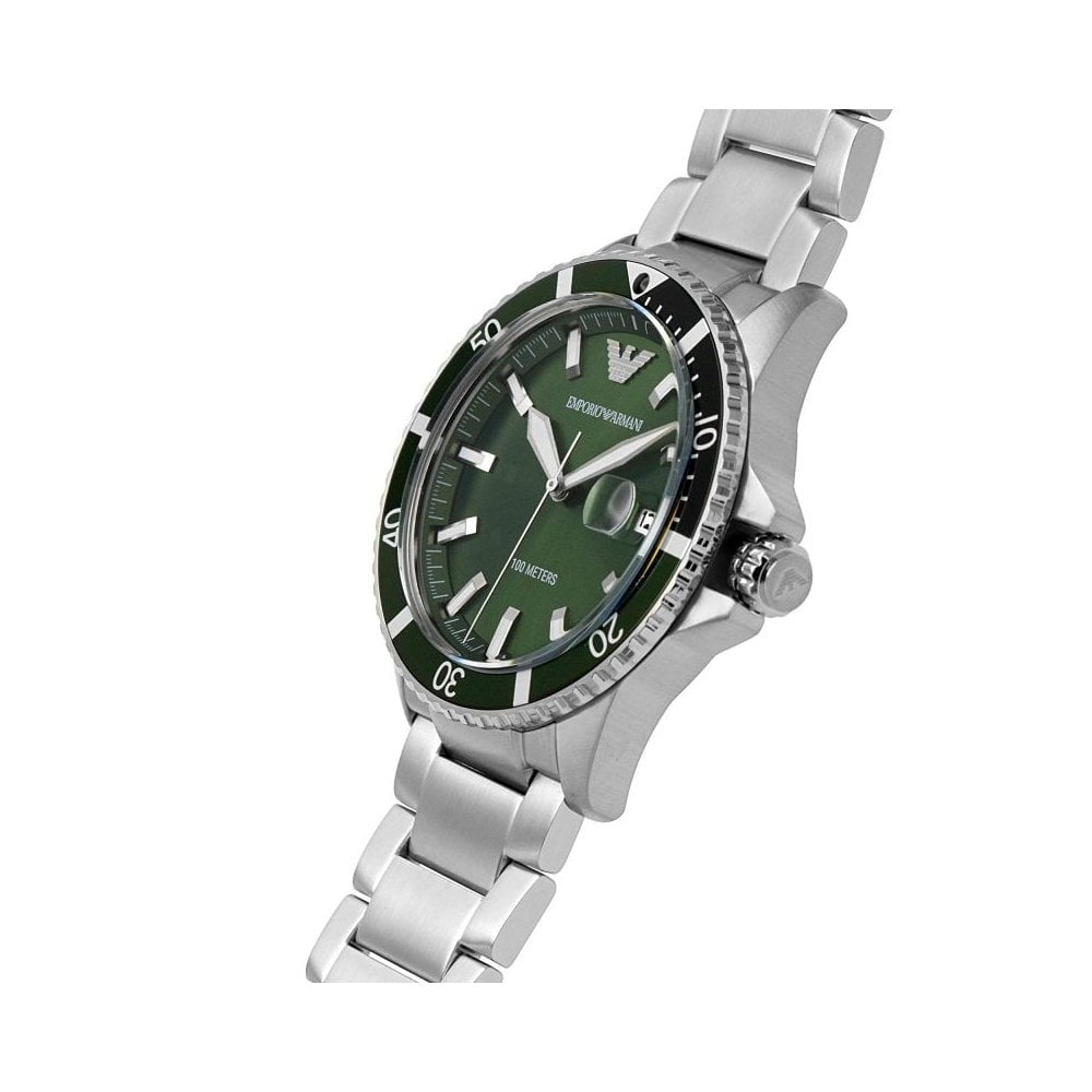 DIVER STAINLESS STEEL GENTS BRACELET WATCH WITH GREEN DIAL