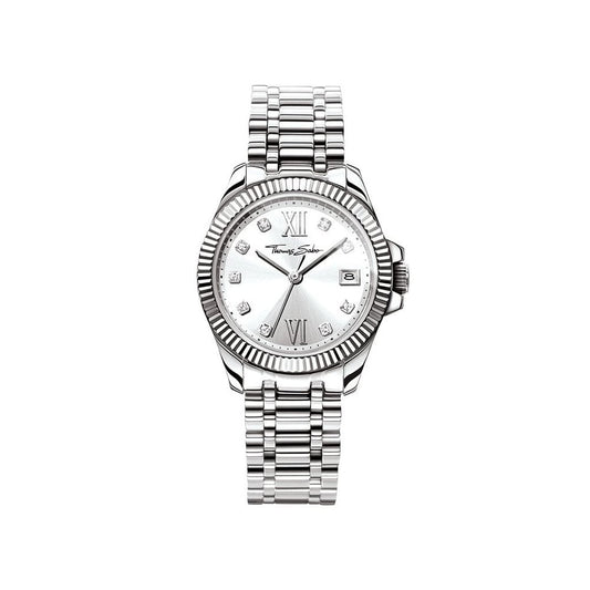 DIVINE LADIES WATCH, STAINLESS STEEL BRACELET, SILVER SUNRAY DIAL WITH CUBIC ZIRCONIA INDICES