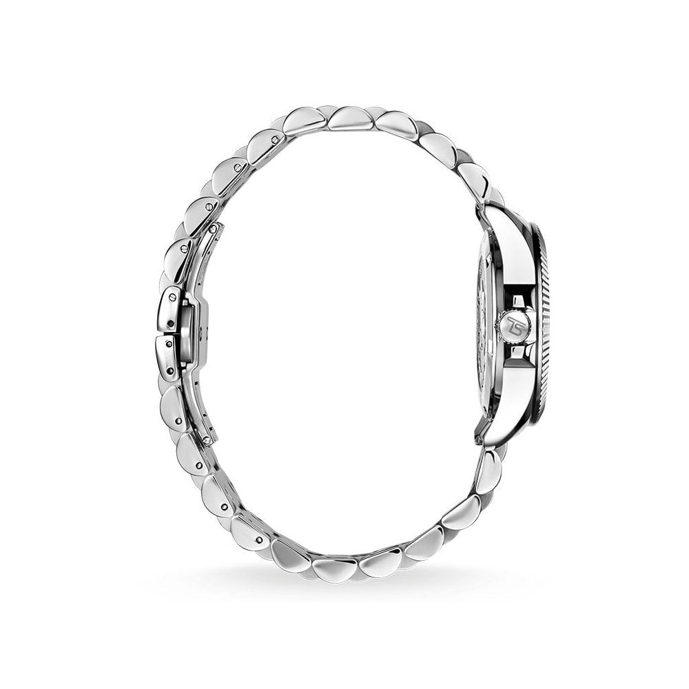DIVINE LADIES WATCH, STAINLESS STEEL BRACELET, SILVER SUNRAY DIAL WITH CUBIC ZIRCONIA INDICES