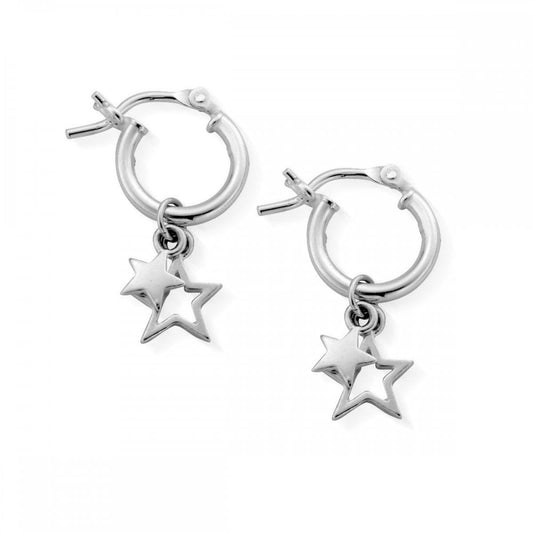 DOUBLE STAR STERLING SILVER SMALL HOOP EARRINGS WITH EAR CHARMS