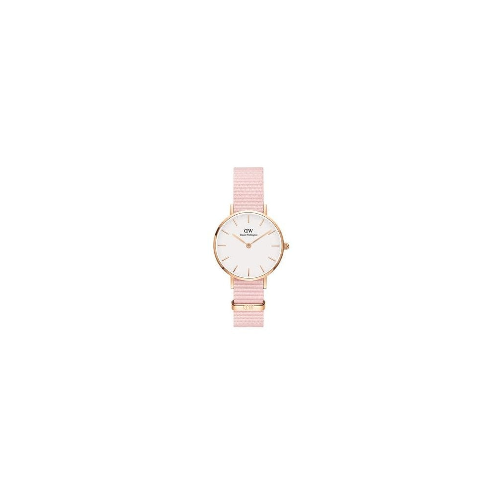DW Petite Rosewater Rose Gold Ladies Watch with pink Nato strap & 28mm White Dial