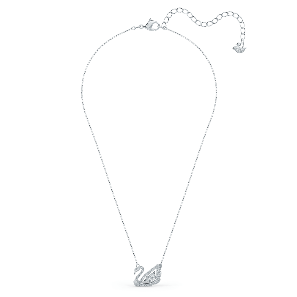 Dancing Swan necklace, Swan, White, Rhodium plated