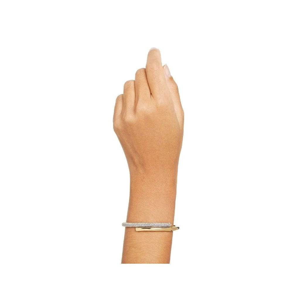 Dextera bangle Magnetic closure, White, Gold-tone plated
