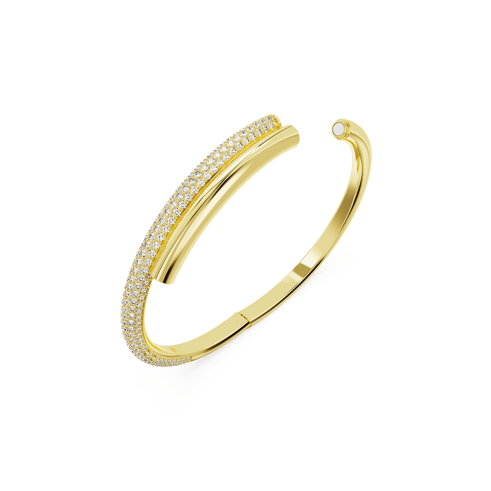 Dextera bangle Magnetic closure, White, Gold-tone plated