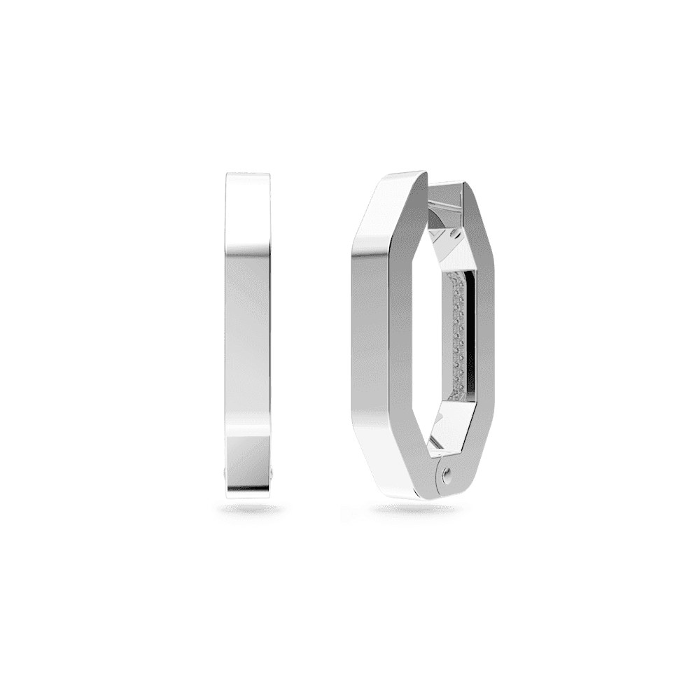 Dextera hoop earrings, Octagon shape, Medium, White, Rhodium plated