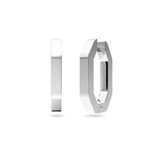 Dextera hoop earrings, Octagon shape, Medium, White, Rhodium plated