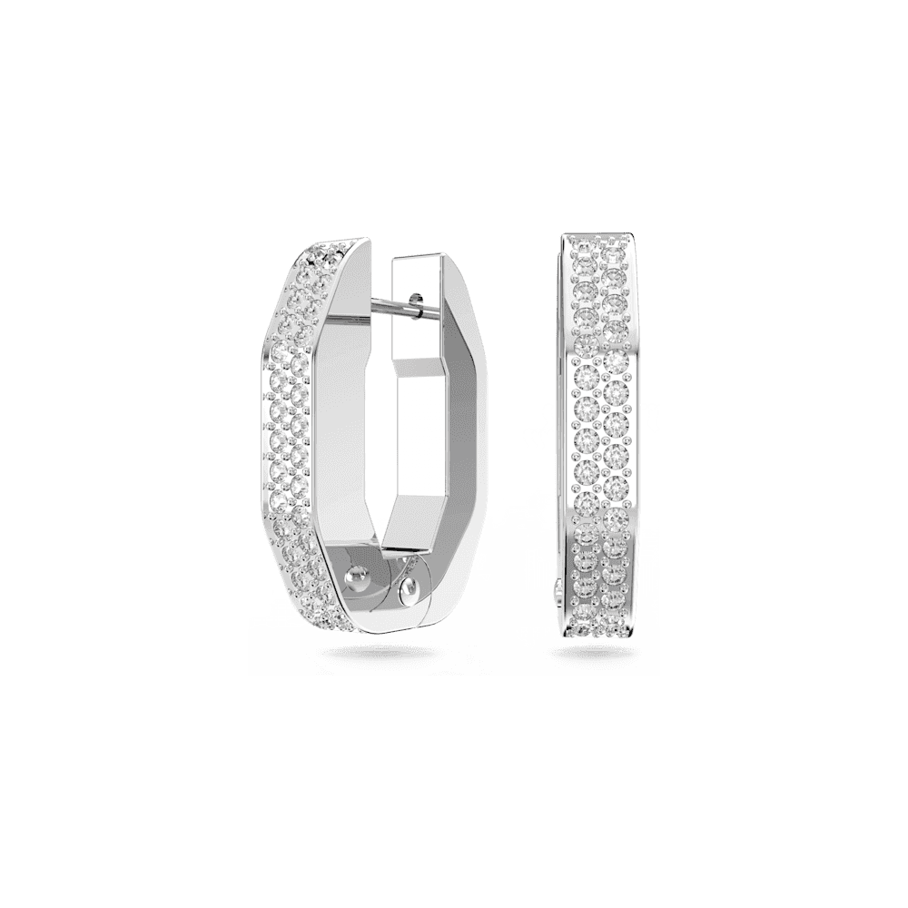 Dextera hoop earrings, Octagon shape, Small, White, Rhodium plated