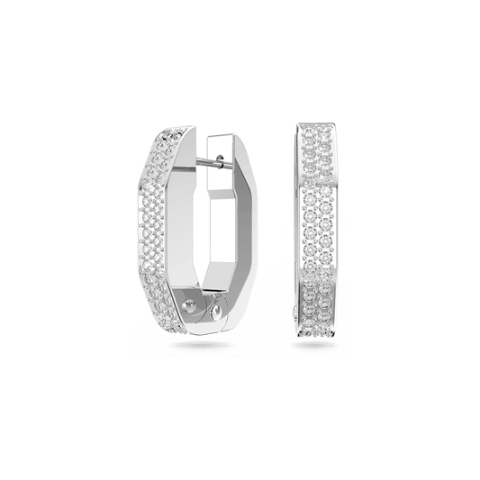 Dextera hoop earrings, Octagon shape, Small, White, Rhodium plated