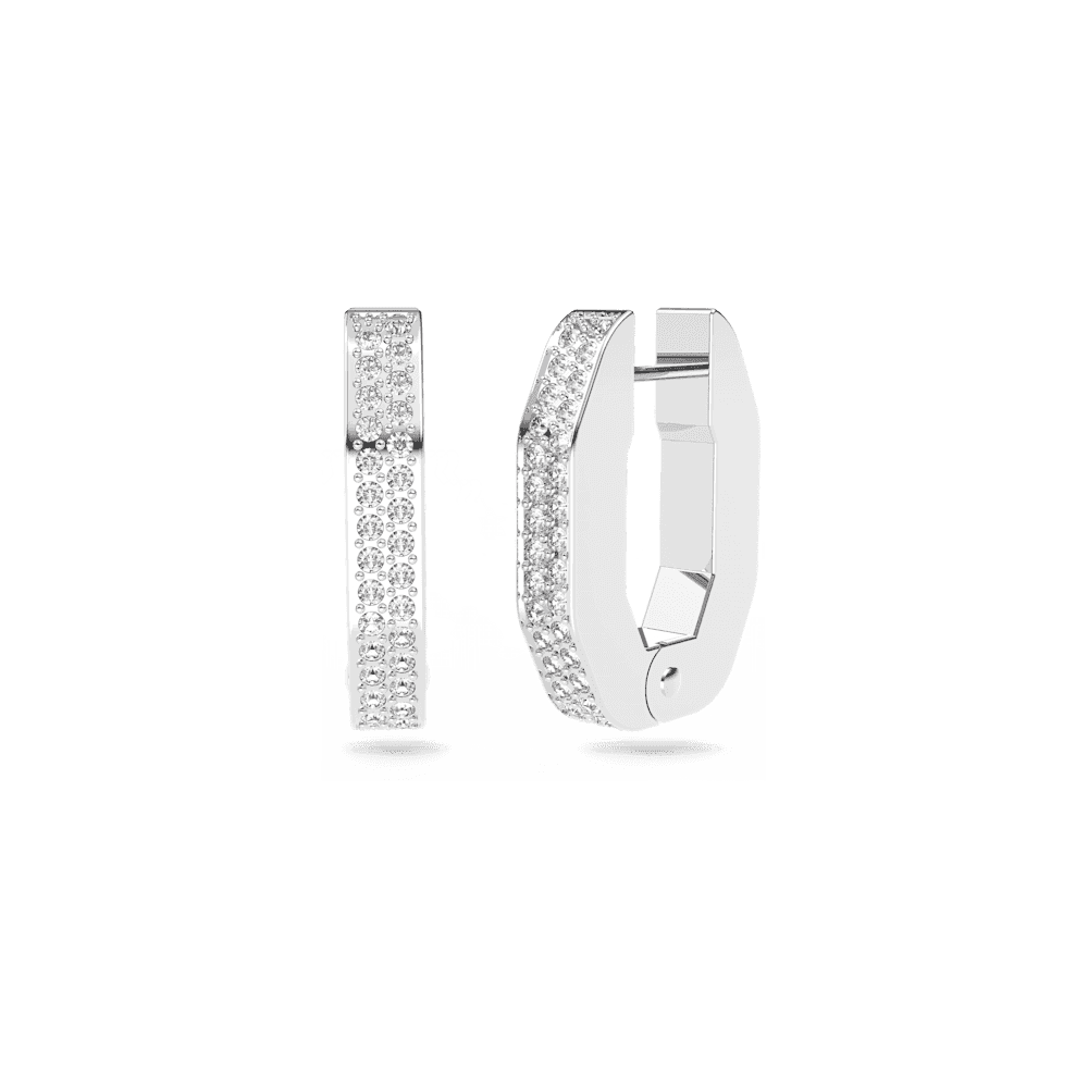 Dextera hoop earrings, Octagon shape, Small, White, Rhodium plated