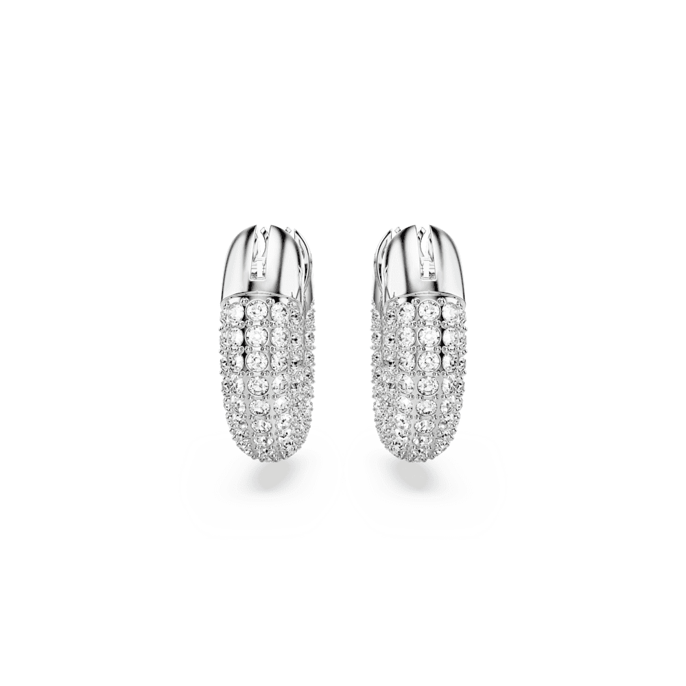 Dextera hoop earrings, Small, White, Rhodium plated