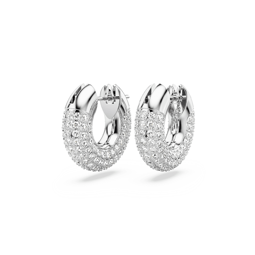 Dextera hoop earrings, Small, White, Rhodium plated