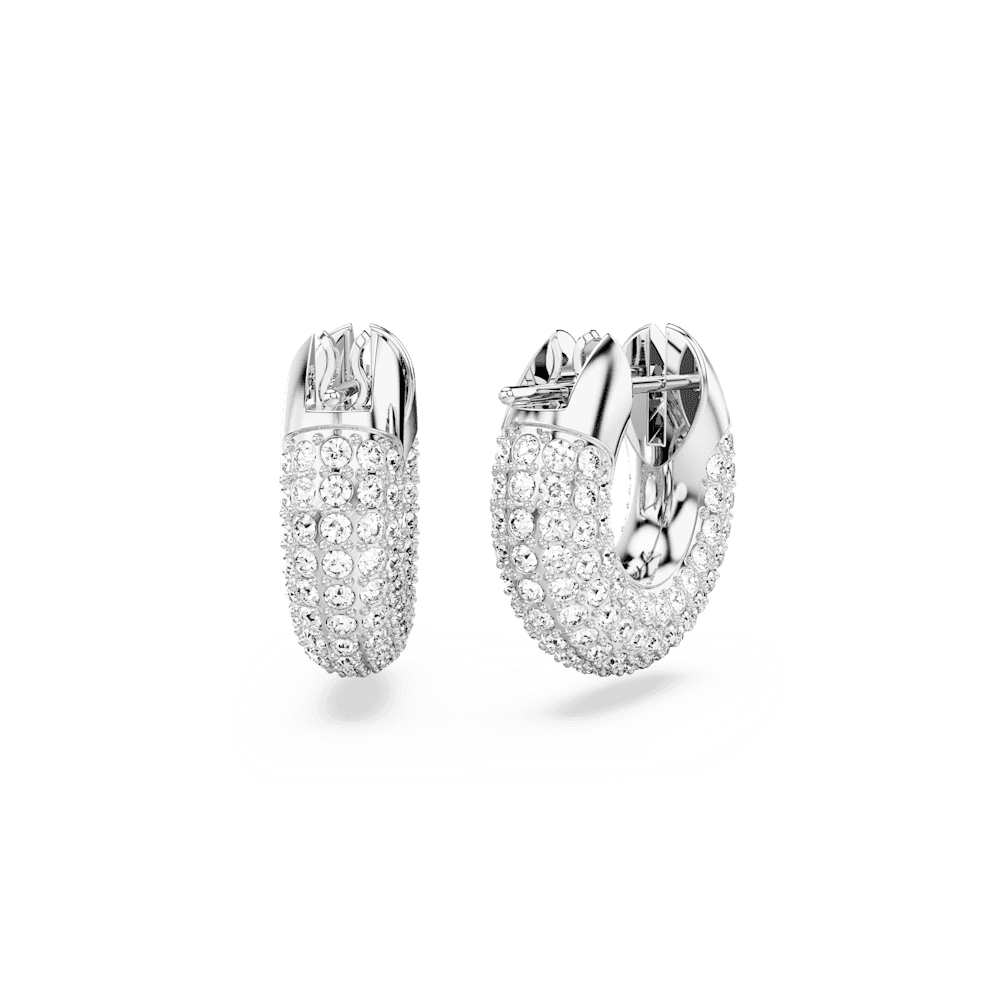 Dextera hoop earrings, Small, White, Rhodium plated