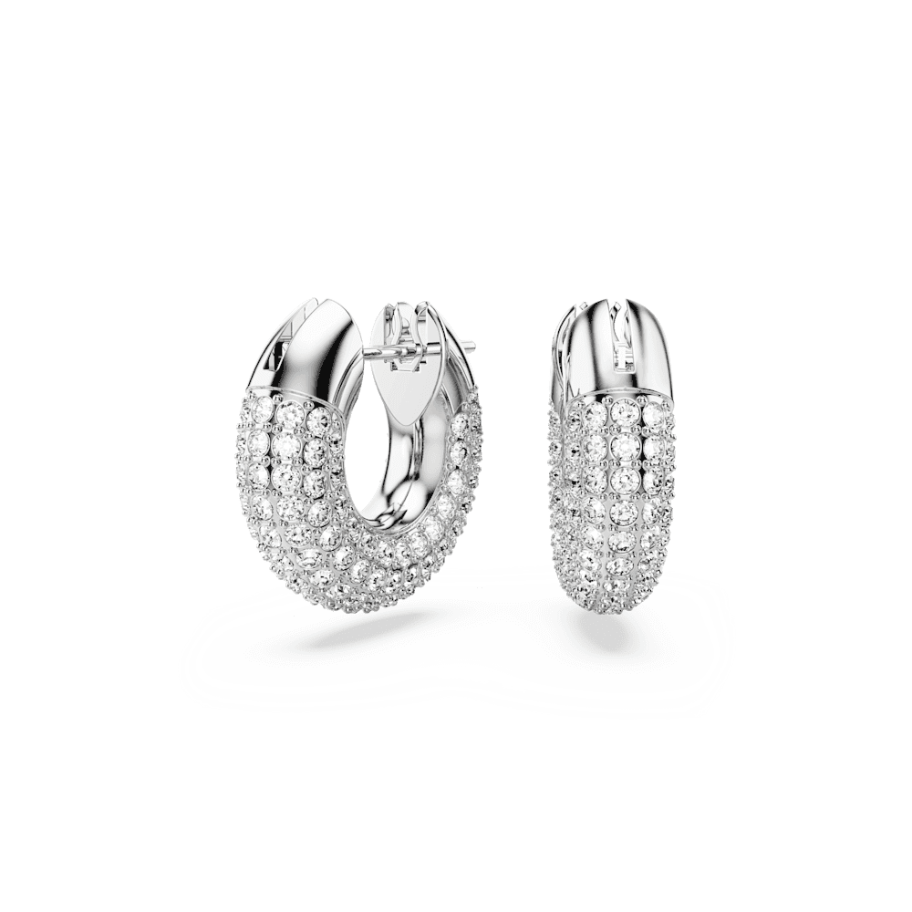 Dextera hoop earrings, Small, White, Rhodium plated