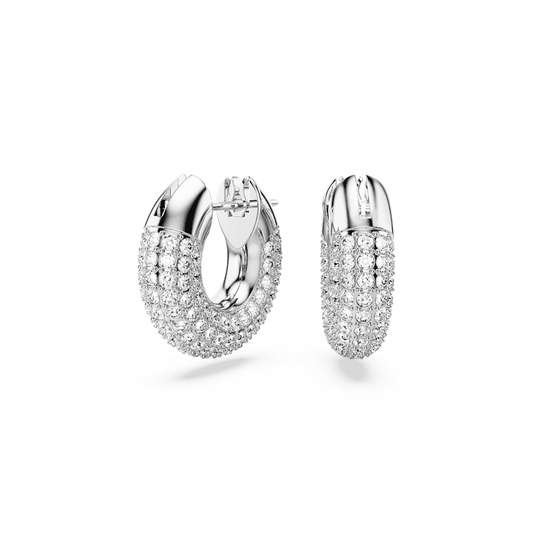 Dextera hoop earrings, Small, White, Rhodium plated
