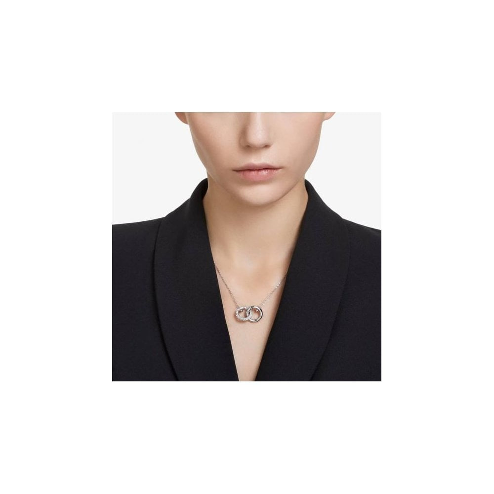 Dextera pendant Interlocking loop, White, Rhodium plated