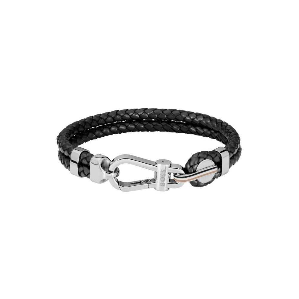 Double Black Leather Gents Bracelet