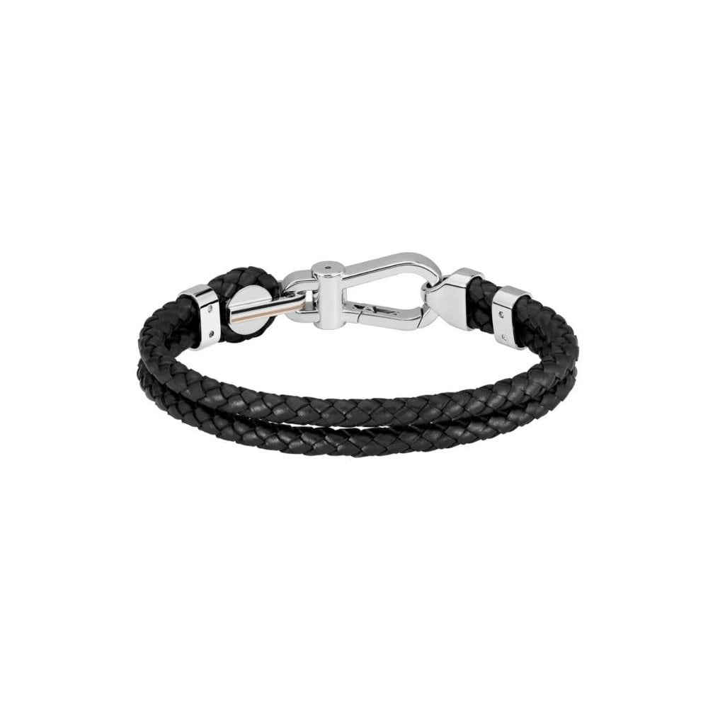 Double Black Leather Gents Bracelet
