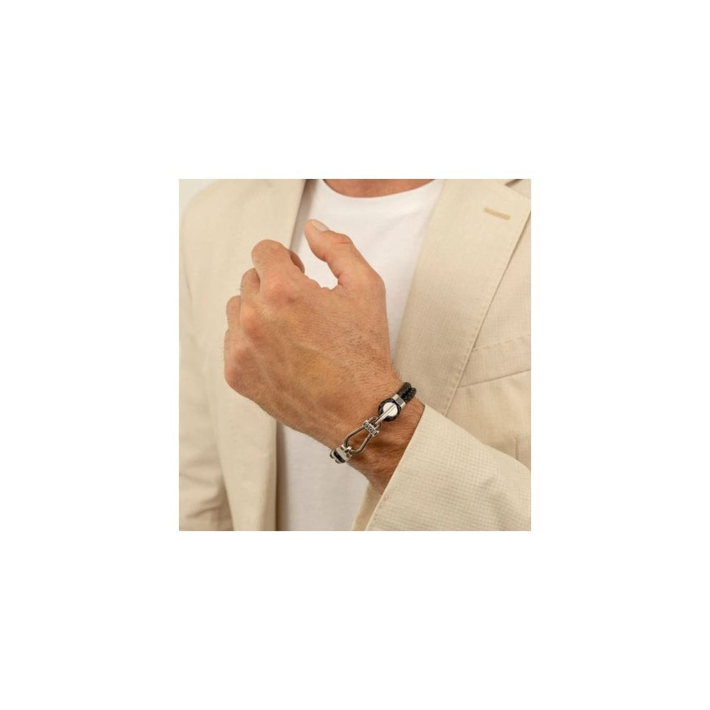 Double Black Leather Gents Bracelet