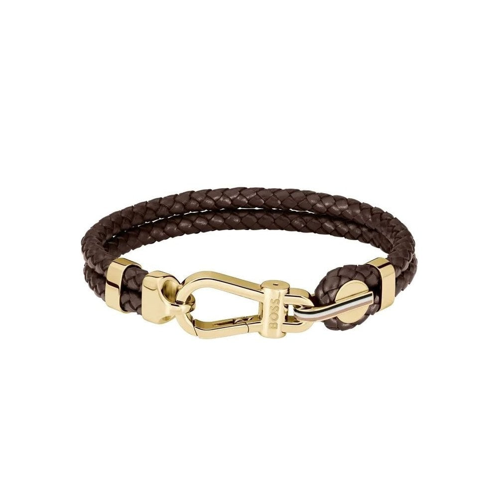 Double Brown Leather Gents Bracelet