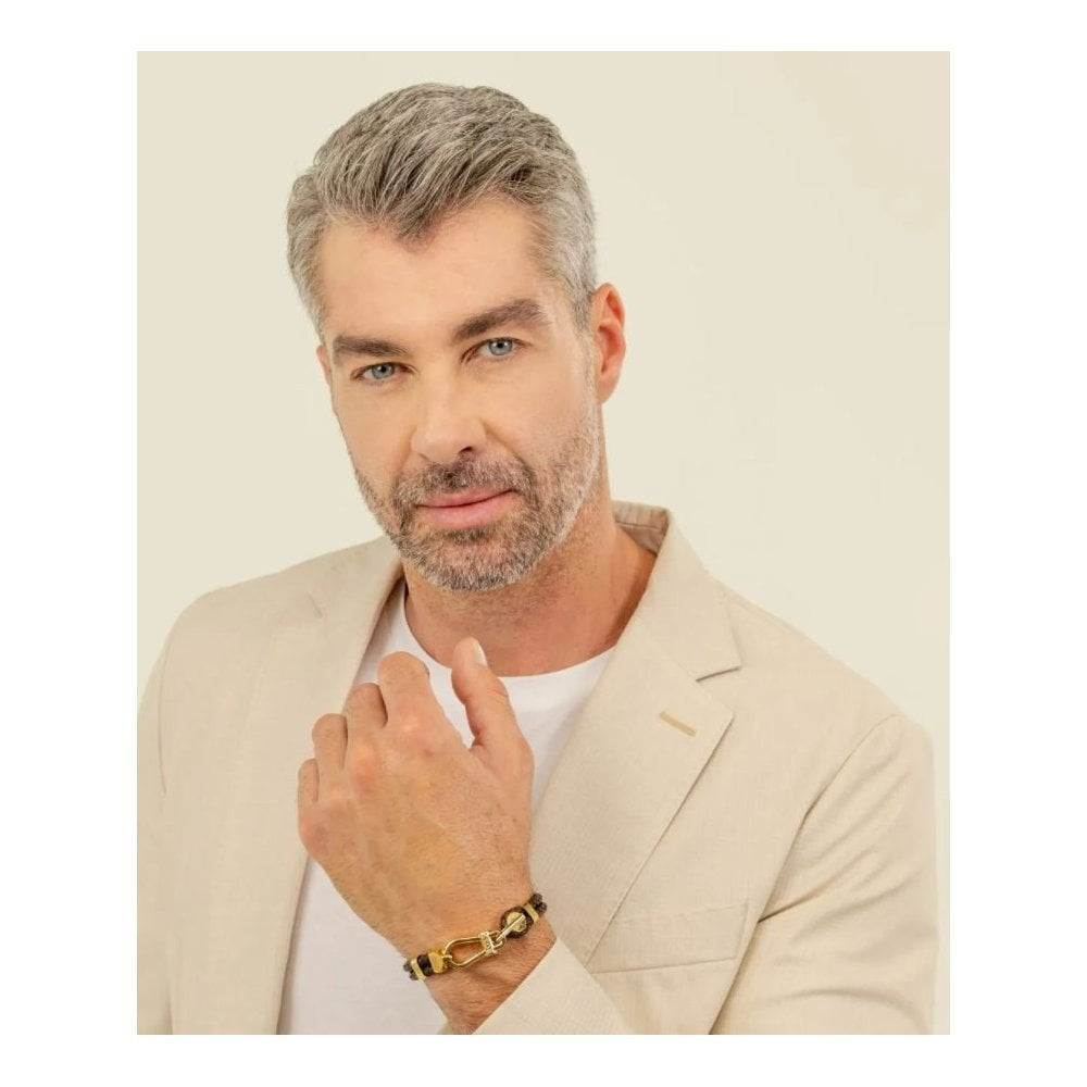 Double Brown Leather Gents Bracelet