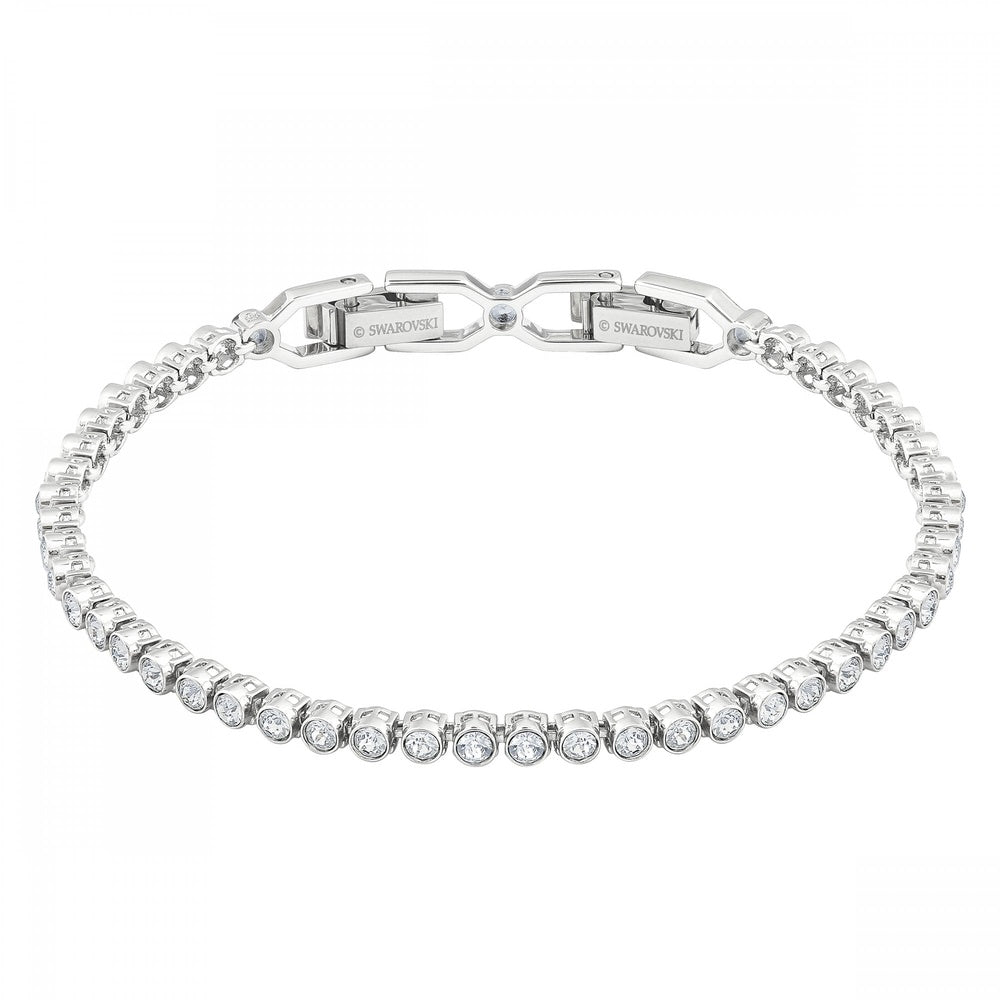 EMILY TENNIS BRACELET, WHITE SWAROVSKI CRYSTALS, RHODIUM PLATED