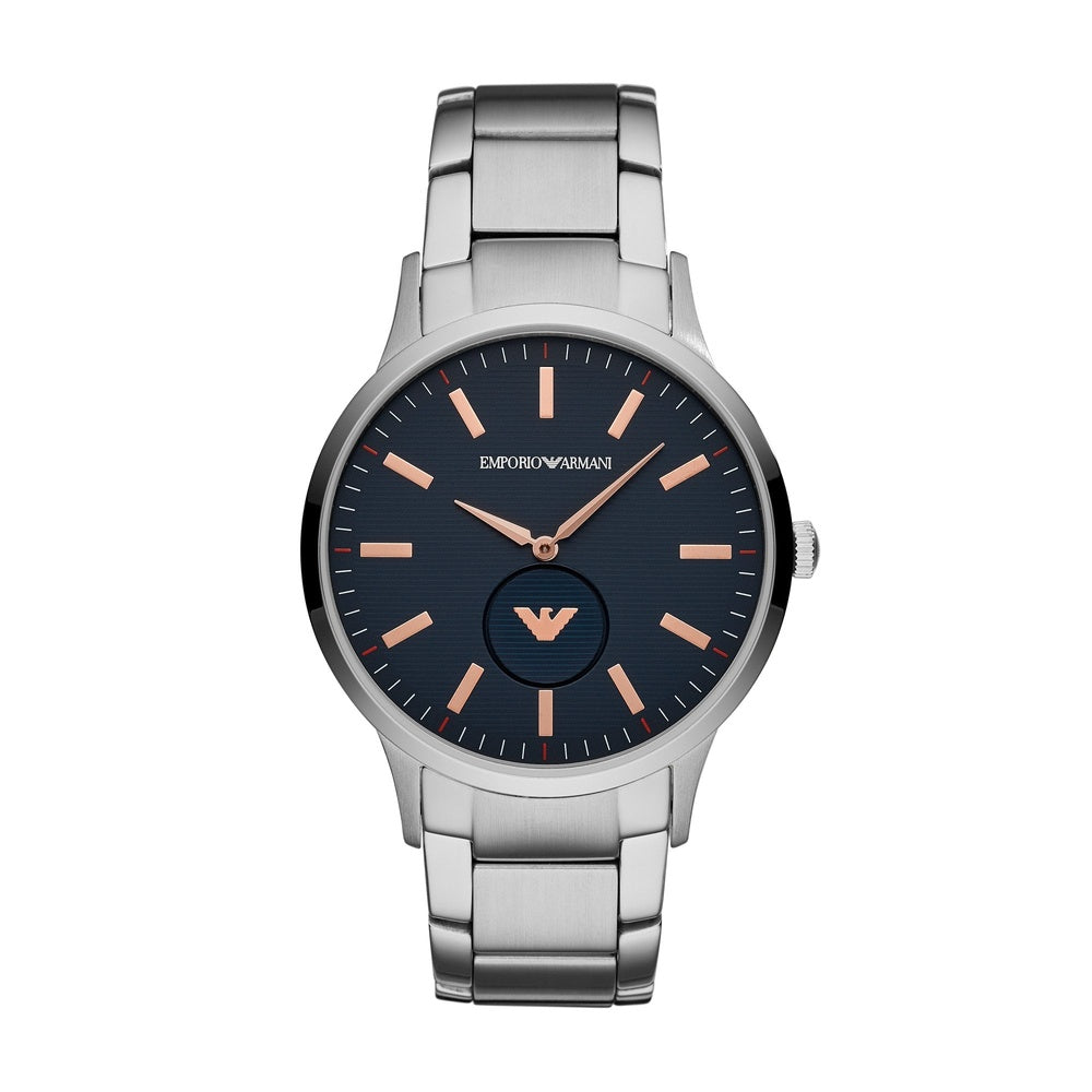 EMPORIO ARMANI MEN####S BLUE DIAL STAINLESS STEEL BAND WATCH