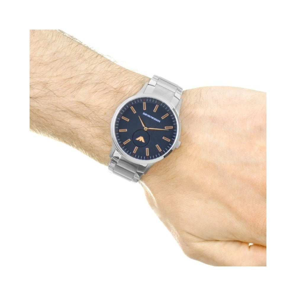 EMPORIO ARMANI MEN####S BLUE DIAL STAINLESS STEEL BAND WATCH
