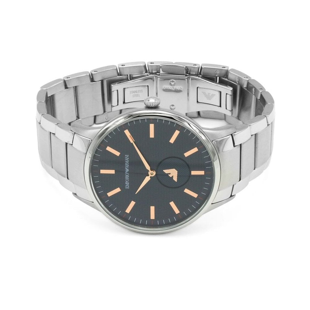 EMPORIO ARMANI MEN####S BLUE DIAL STAINLESS STEEL BAND WATCH