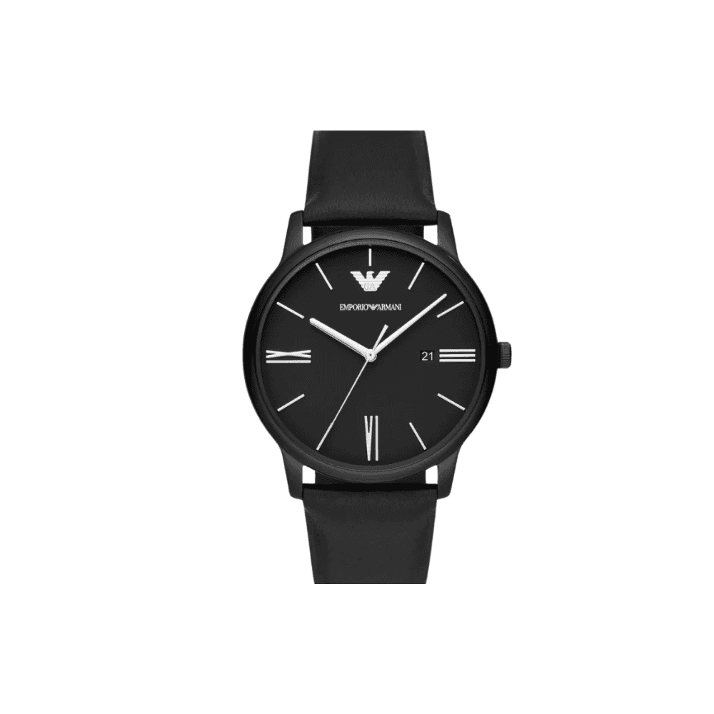 EMPORIO ARMANI MINIMALISTIC GENTS BLACK LEATHER WATCH