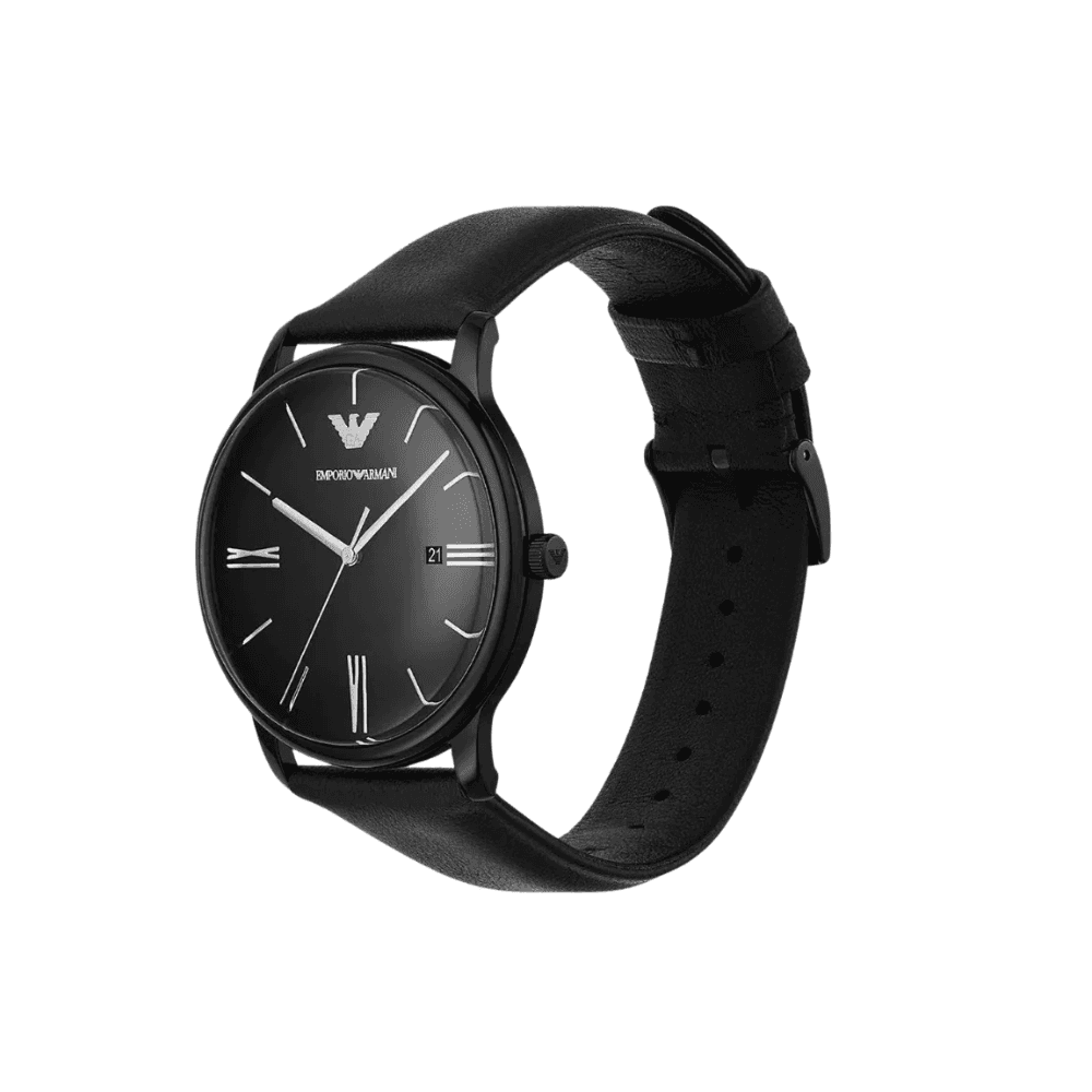 EMPORIO ARMANI MINIMALISTIC GENTS BLACK LEATHER WATCH