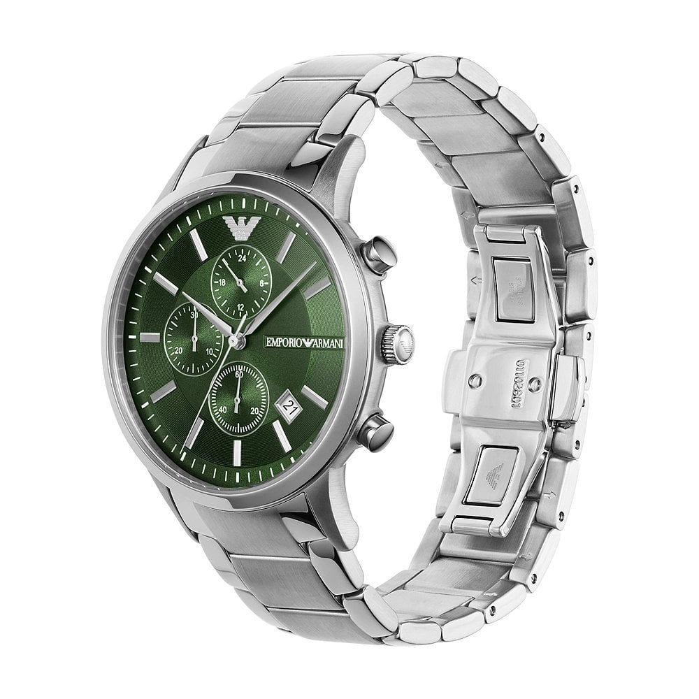 EMPORIO ARMANI RENATO GREEN DIAL STEEL 43MM MENS WATCH