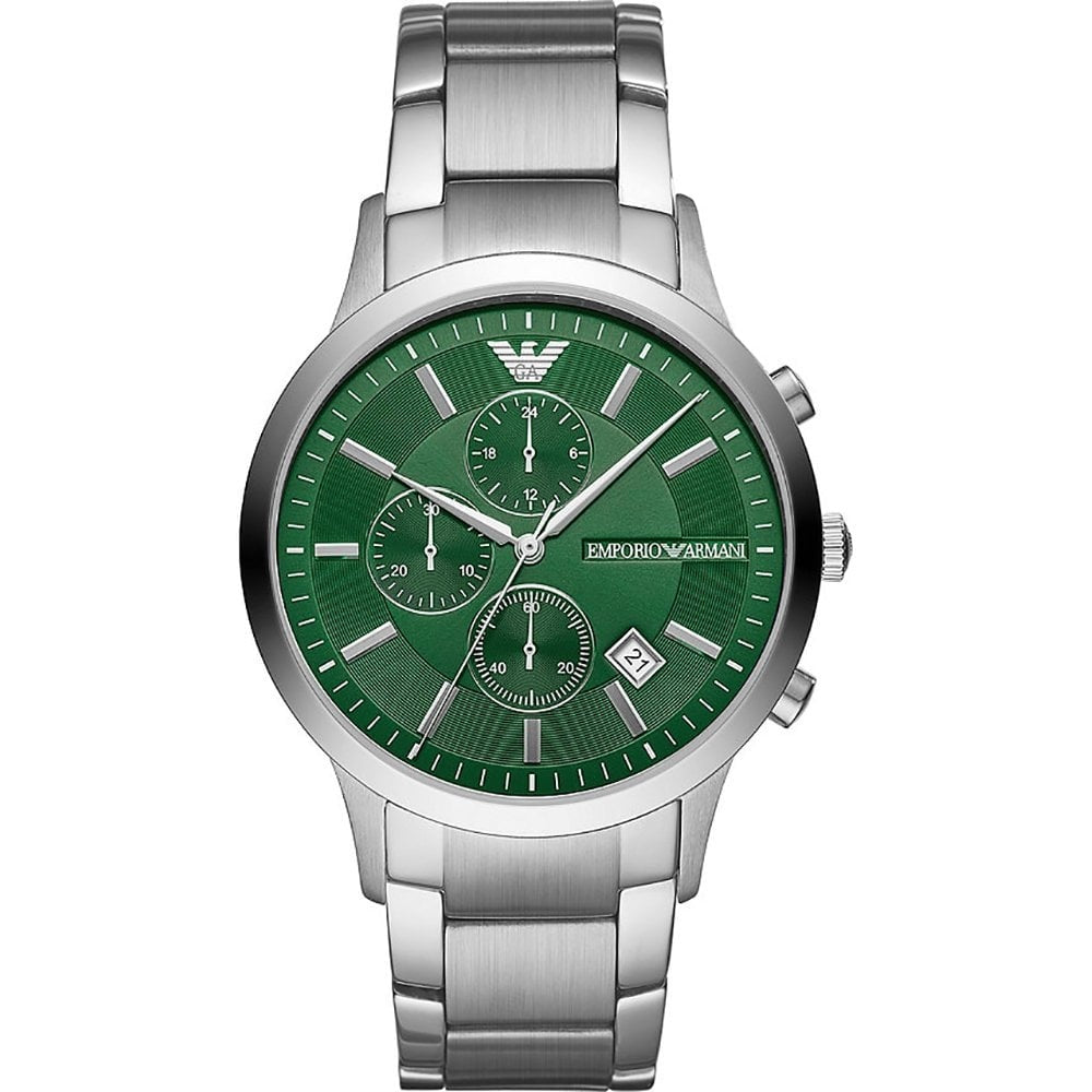 EMPORIO ARMANI RENATO GREEN DIAL STEEL 43MM MENS WATCH
