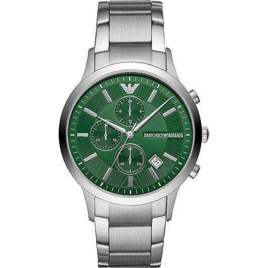 EMPORIO ARMANI RENATO GREEN DIAL STEEL 43MM MENS WATCH