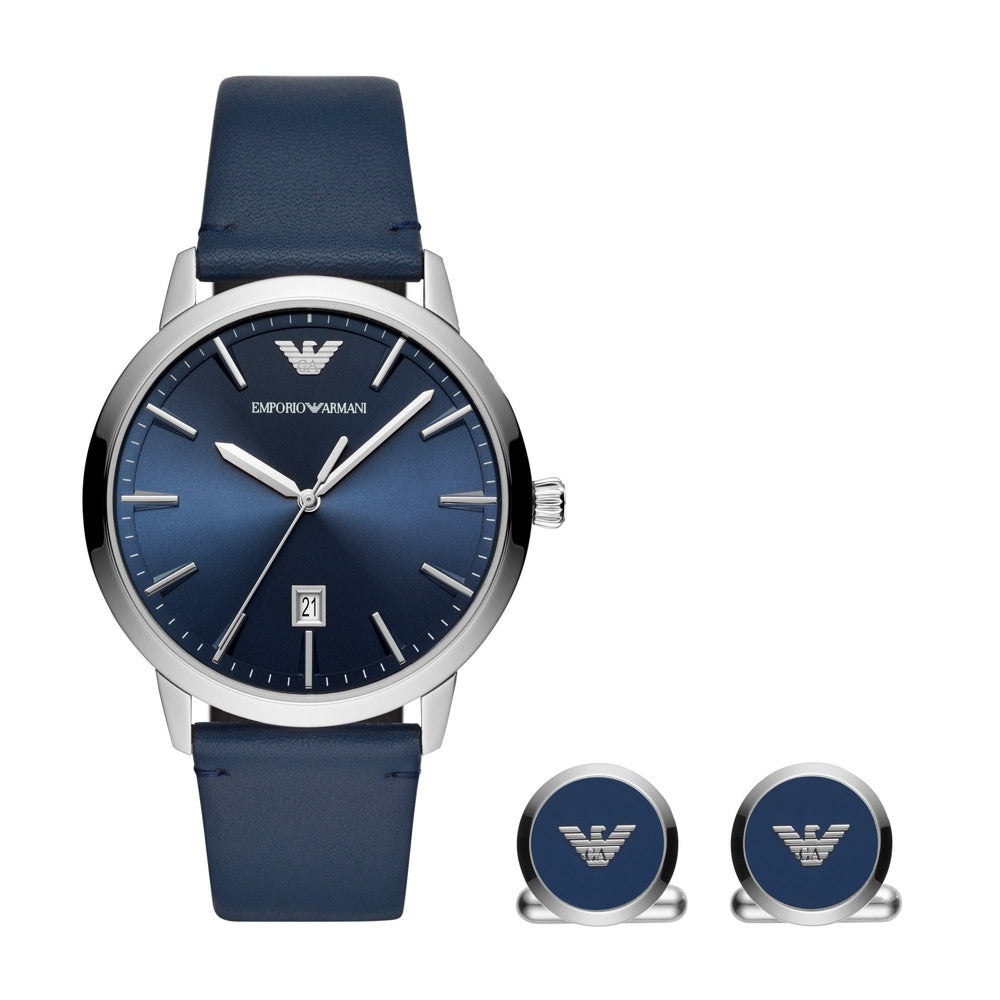 EMPORIO ARMANI RUGGERO STAINLESS STEEL GENTS WATCH & CUFF LINKS SET