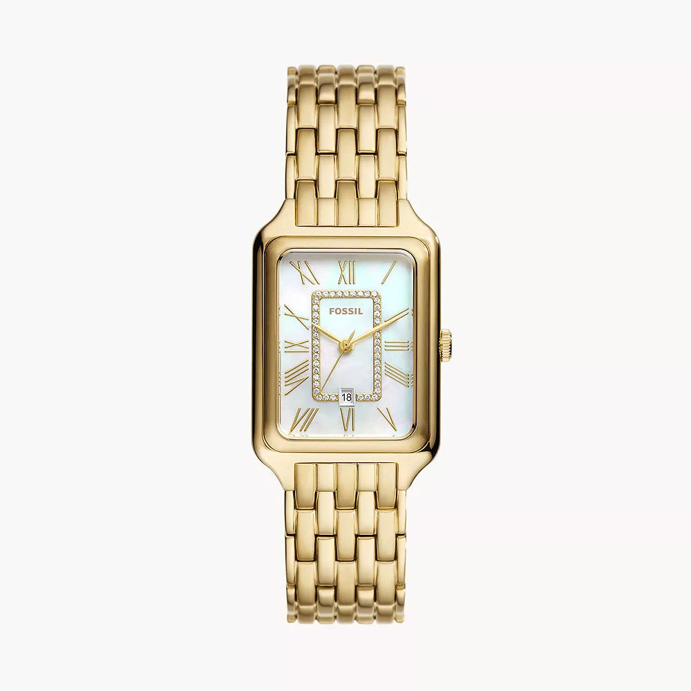 Raquel Three-Hand Date Gold-Tone Stainless Steel Fossil Watch